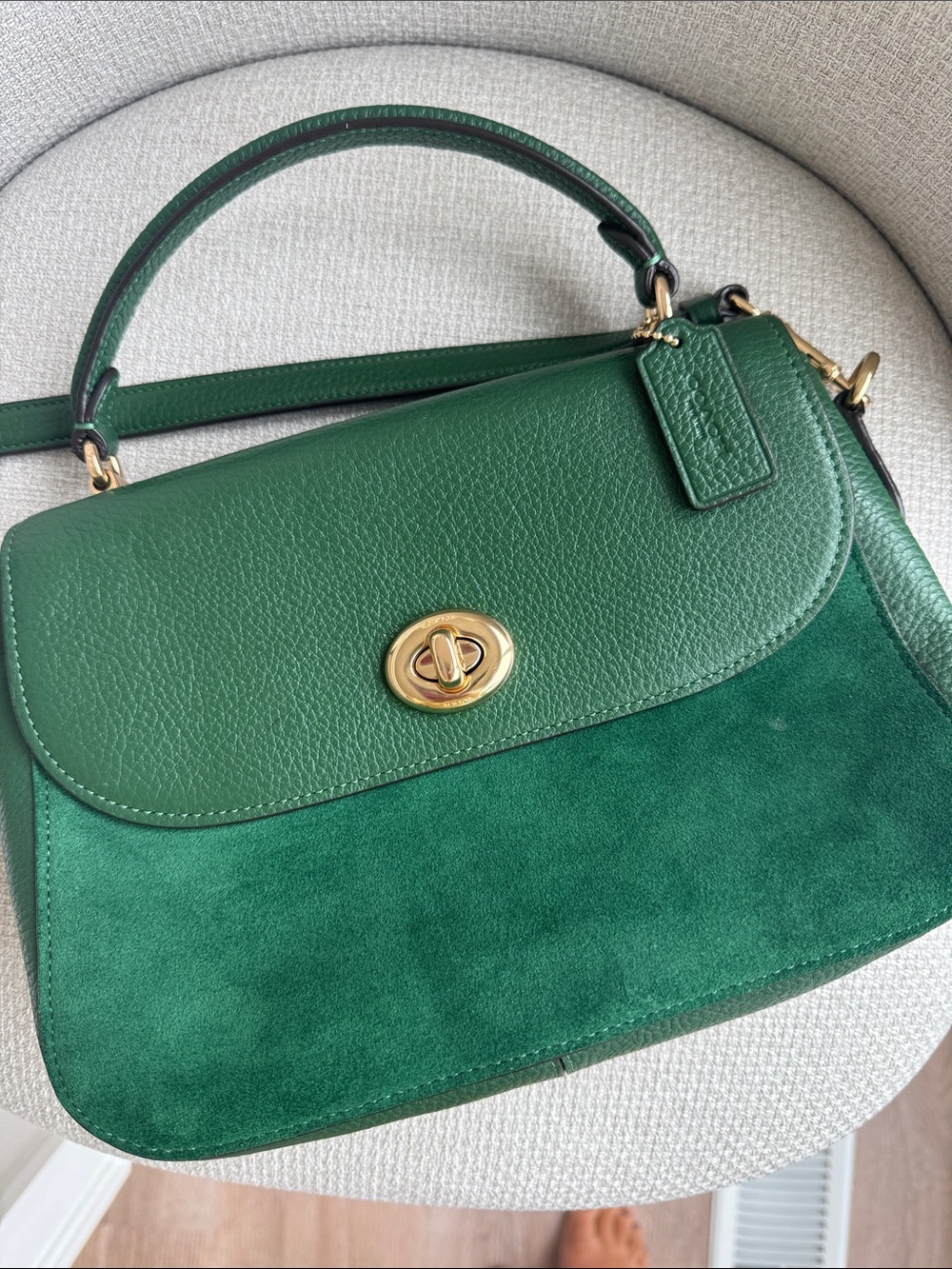 Coach Satchel Forest Green Pebbled Leather & Suede Marlie Top Handle Kelly - Picture 15 of 16